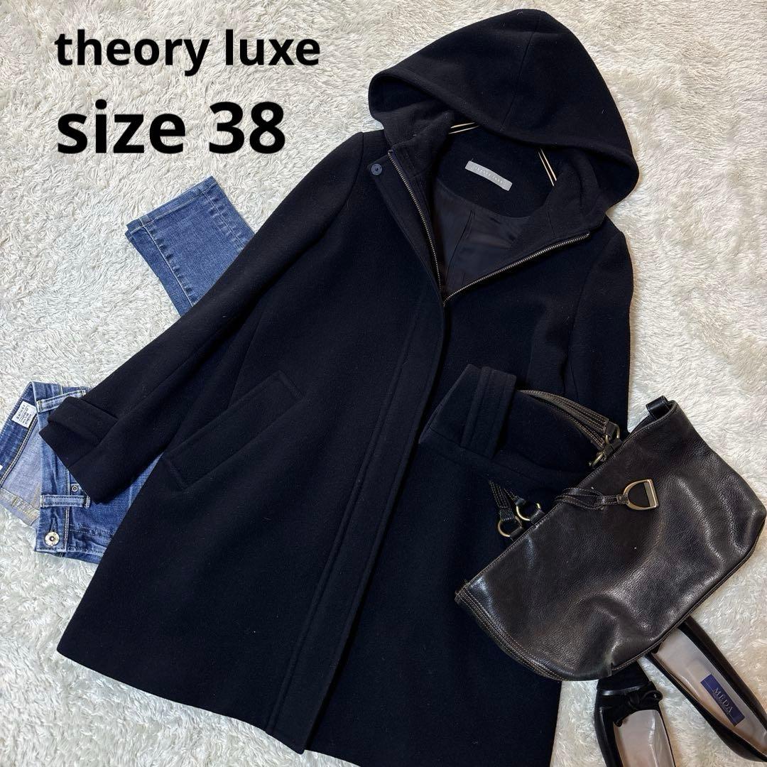 美品＊セオリーリュクスtheory luxeネイビー フード付き ロングコート