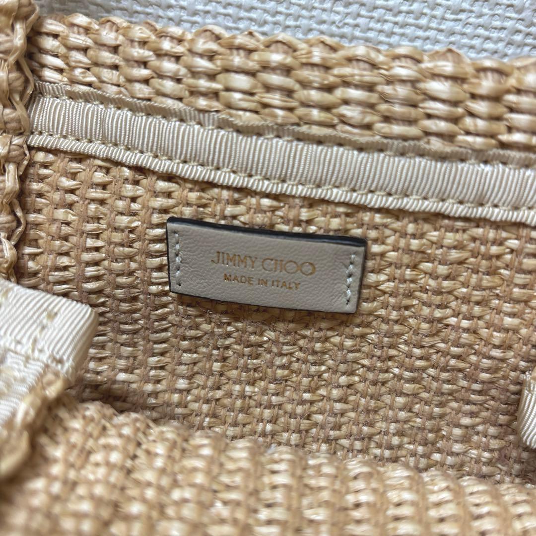 【最終値下げ】ジミーチュウ ロゴ刺繍ラフィア ショルダー かごバッグ