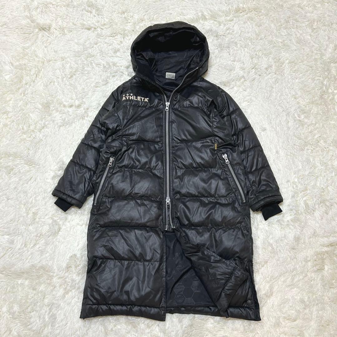 良品★アスレタ〔130〕キッズ ベンチコート フード付 ダブルジップ 黒