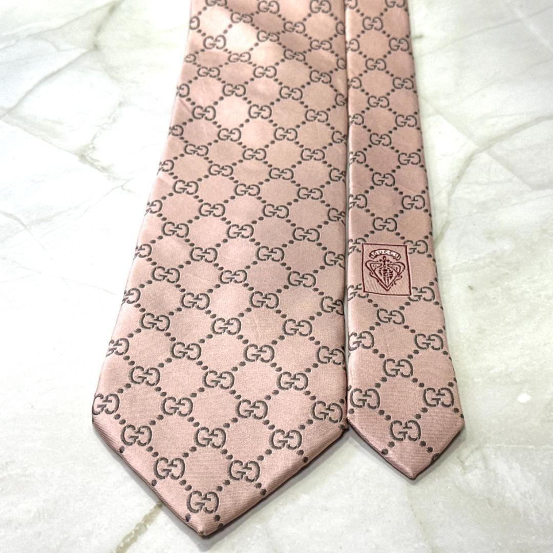 ☆即発 Gucci グッチ GG柄 ネクタイ ペールピンク シルク ジャカード織