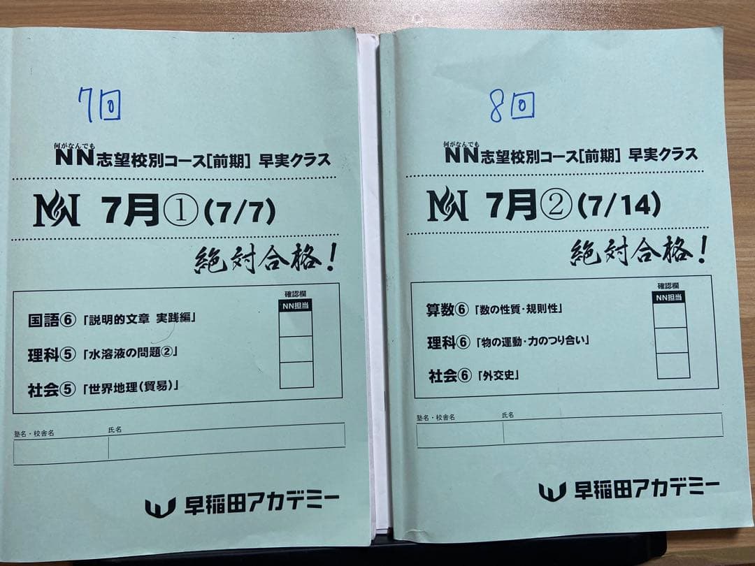 早稲田アカデミー NN志望校4月-9月早稲田実業コース　6年間過去問解説付き