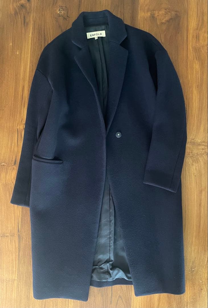 ENFOLD エンフォルド コクーン カシミア混 ネイビー タグ保管