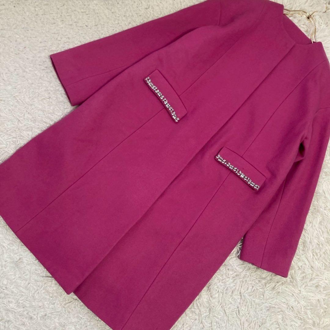 Chestyビジューウールコート ピンク 0 キレイめ