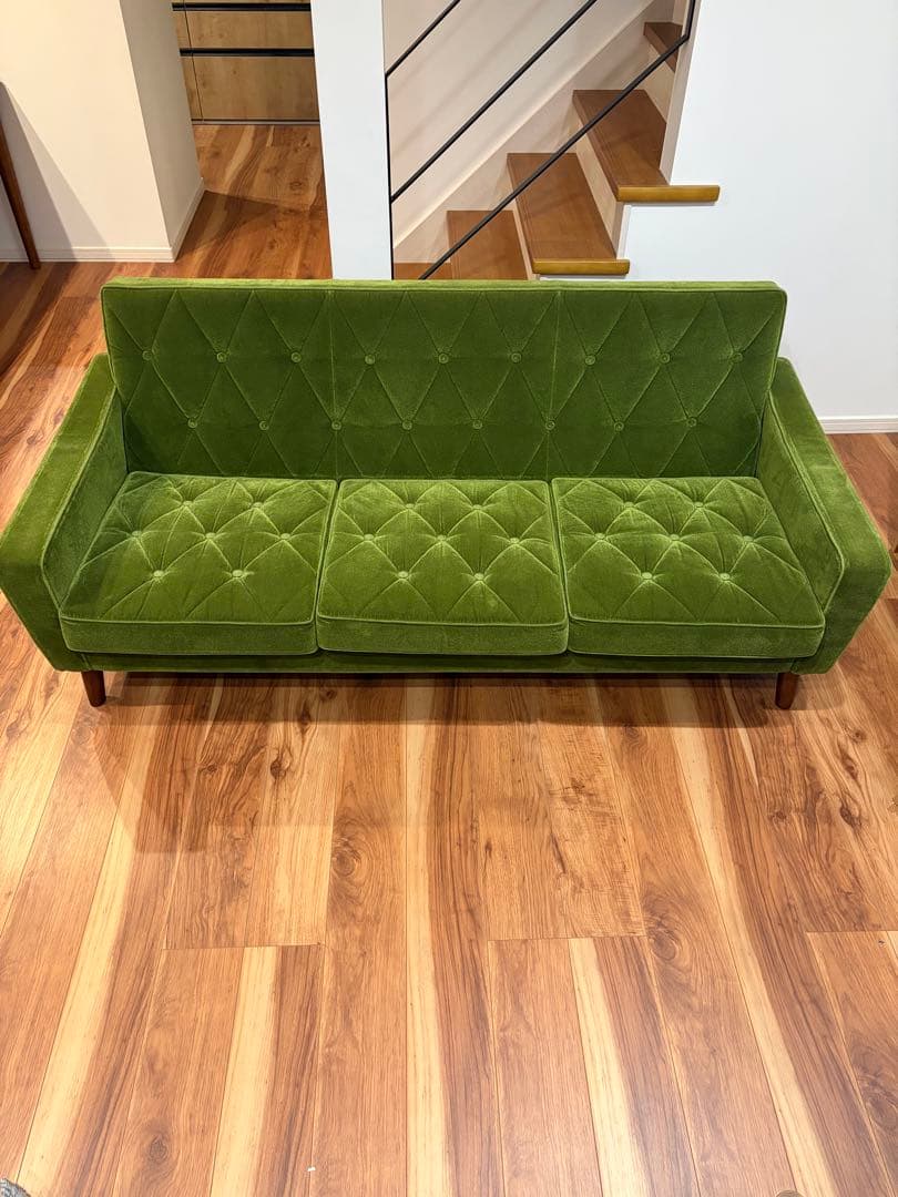 【送料込】カリモク60 ロビーチェアモケットグリーン　3シーター