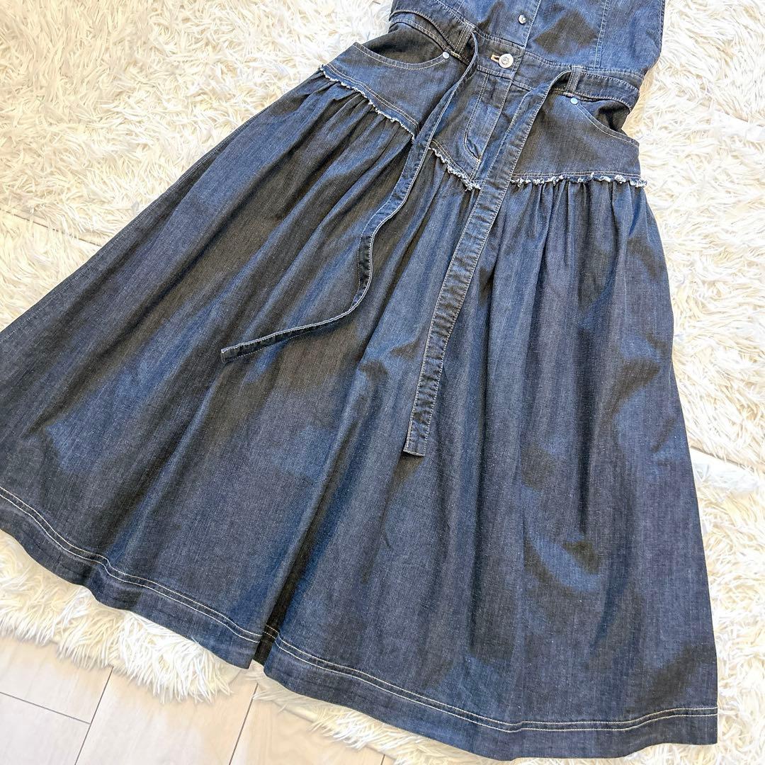 エムズグレイシー　ロングデニムワンピース　ジャンパースカート　ウエストリボン38