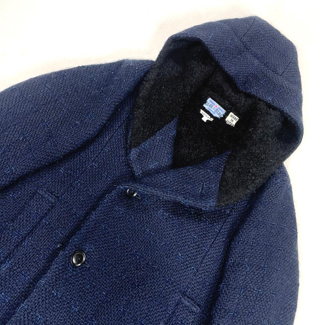 ブルーブルー 刺し子ウール インディゴ染め 裏地ボア ハーフコート 1 ネイビー