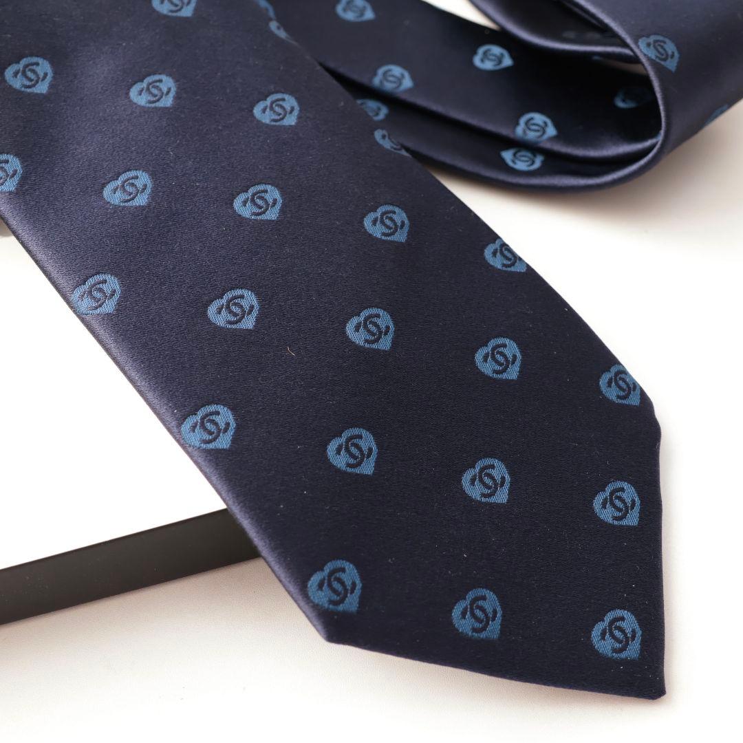 未使用 シャネル CHANEL ネイビー ロゴパターン ネクタイ