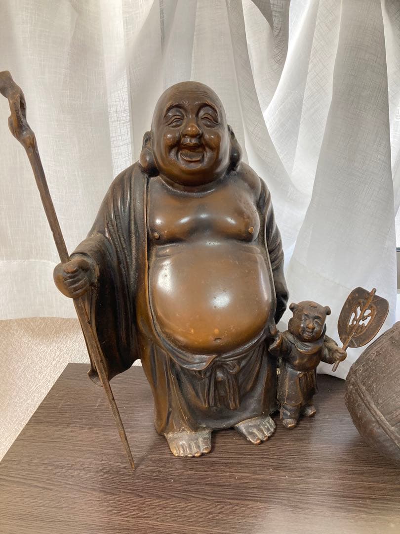 置物　布袋様　親子　金属製　招福　開運　和　日本