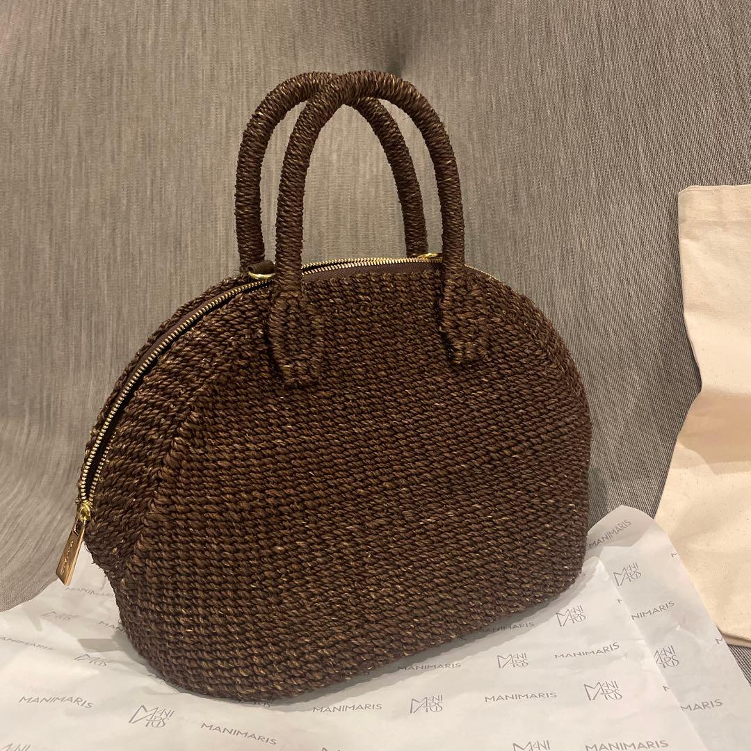 Manimaris アバカボストン mini チョコかごバッグ　ショルダー紐付