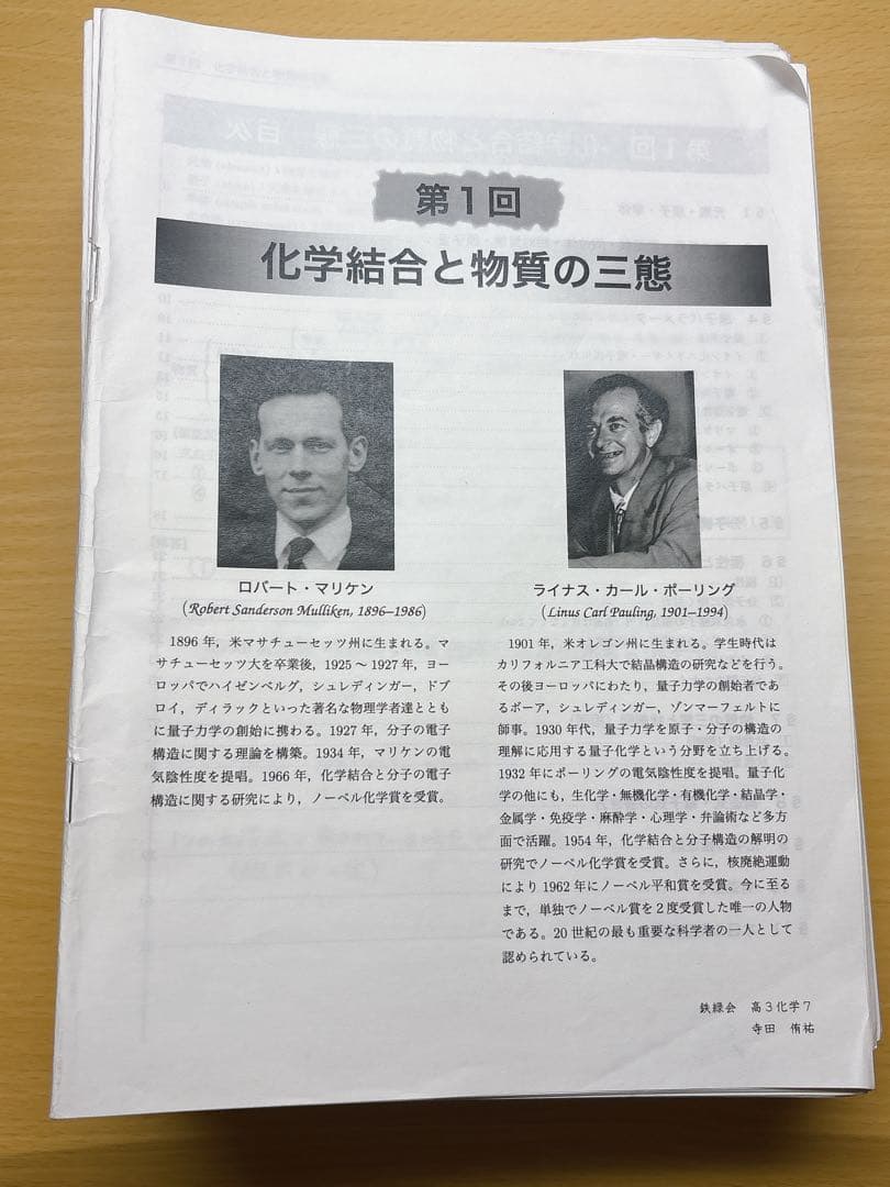 鉄緑会 高3 化学 講師作成冊子 1年分 寺田先生 授業資料 書き込みあり
