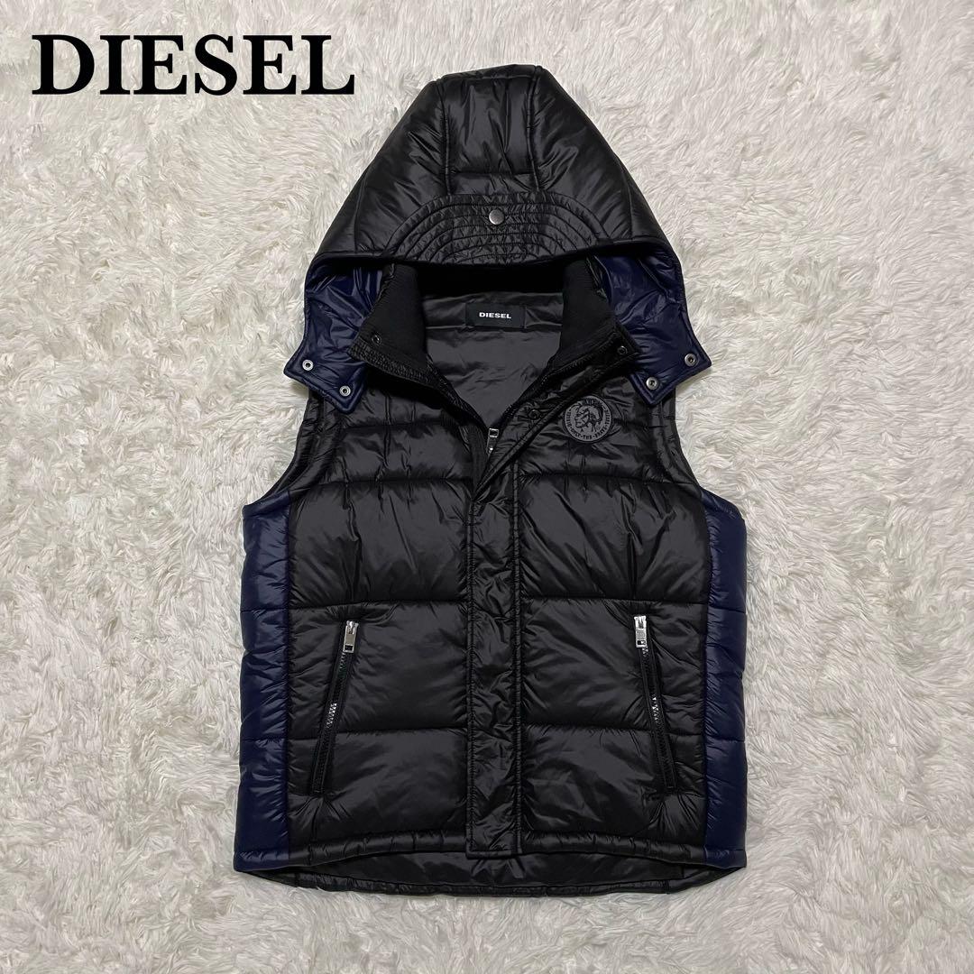 極美品　DIESEL フーディ中綿ベスト　ブレイブマン　ワッペン　2way 黒
