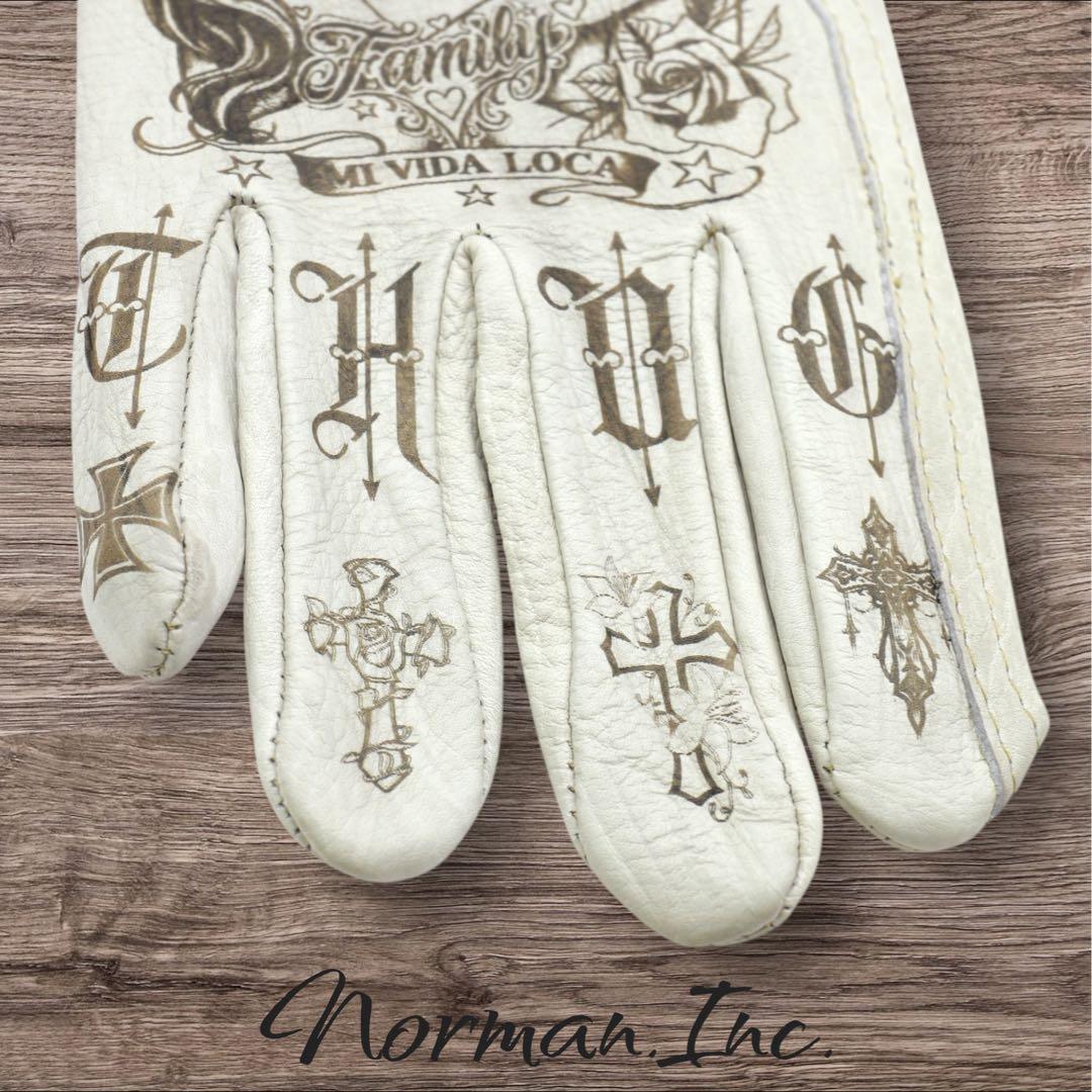 牛革　レザーグローブ　アメリカン　バイク　ハーレー　カスタム　手袋　白　M