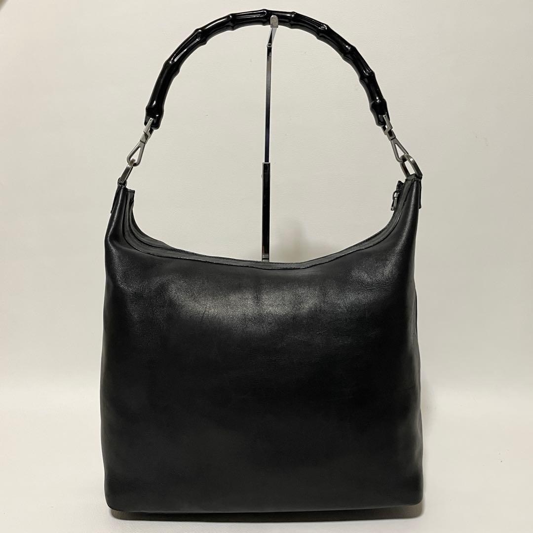 【良品】GUCCI グッチ　ショルダーバッグ　オールレザー　バンブー　ブラック