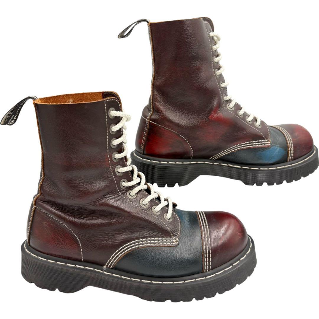 希少✨ドクターマーチン　スチールトゥ　配色　10ホール　ブーツ　ホワイトステッチ