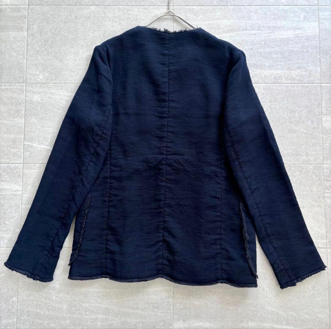 マルニ コットン リネン ノーカラー ジャケット ネイビー XL