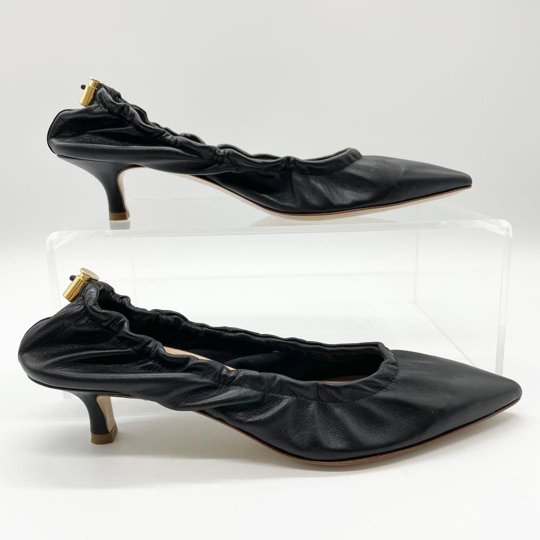 【美品】FABIO RUSCONI ギャザーパンプス レザー 黒 23cm