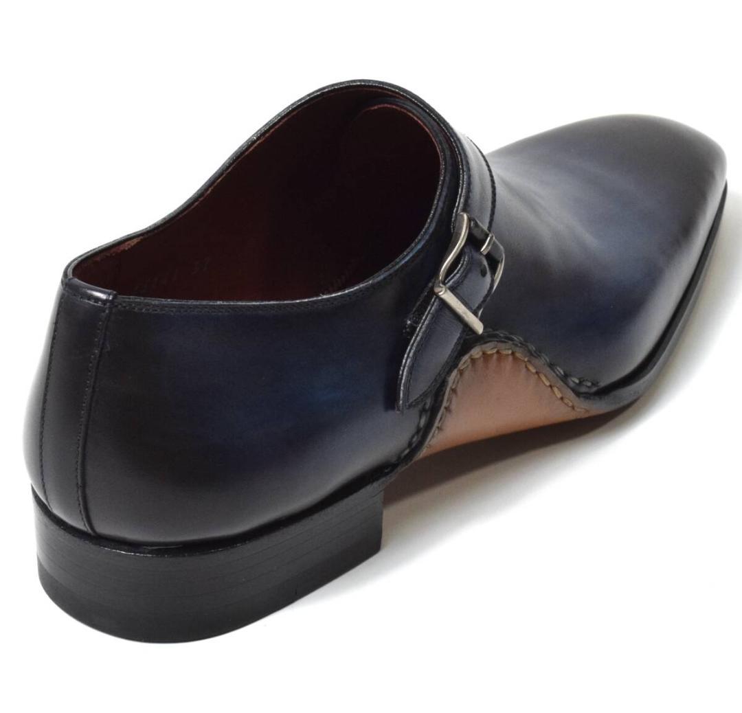 未使用 マグナーニ オパンケ モンクストラップ シューズ 37 ダークブルー