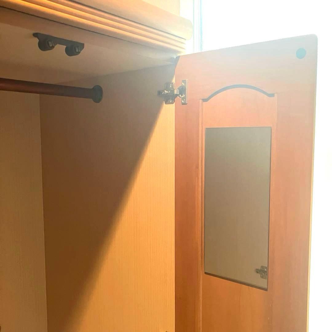 【値下げ】ナチュラルウッド 2ドア衣装ダンス ミラー　3引出し付き　木製　温かみ