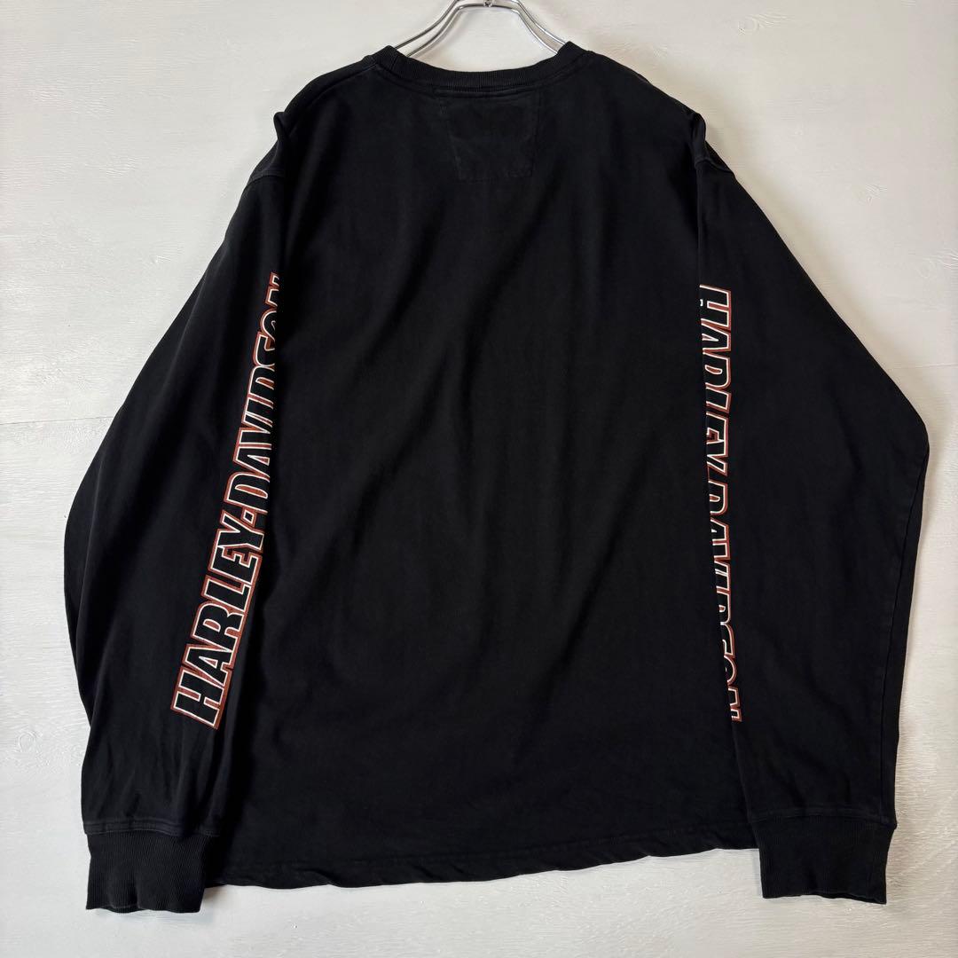 ハーレーダビッドソン　ロングTシャツ　刺繍ロゴ　XLサイズ　ブラック　古着