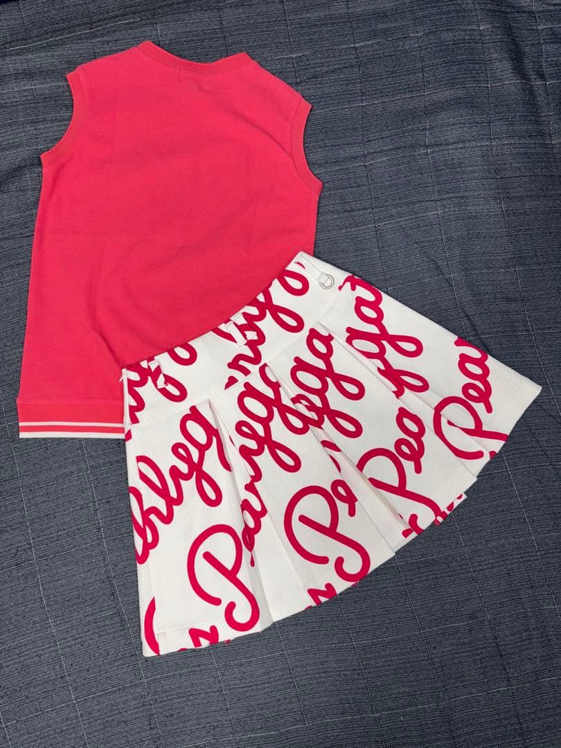 （美品）パーリーゲイツ 、筆記体ロゴグラフィック柄、セットアップ、サイズ0と00