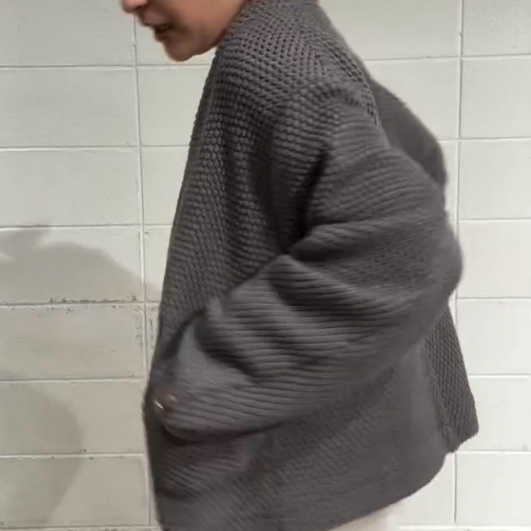 最終値下げ！CYAN TOKYO ニットライク ワッフルレースブルゾン　グレー