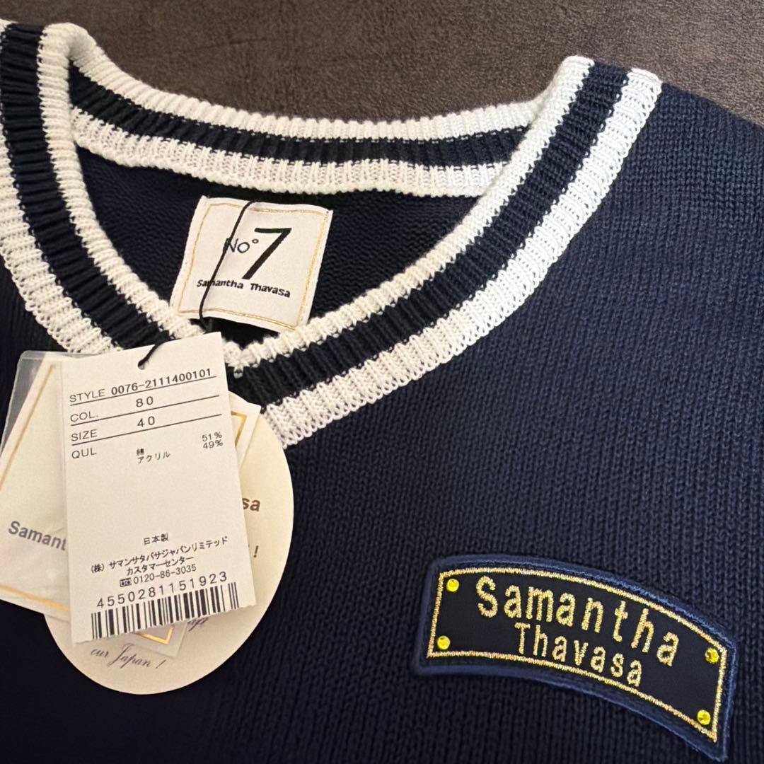 サマンサタバサ　ゴルフ　金ボタンVプルオーバーニット　ネイビー