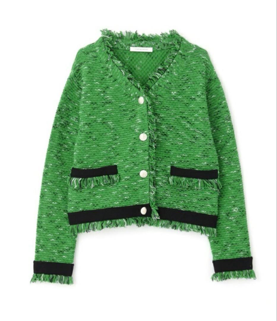 ピンキー＆ダイアン　カスリツイードカーディガン シーグリーン　定価29700