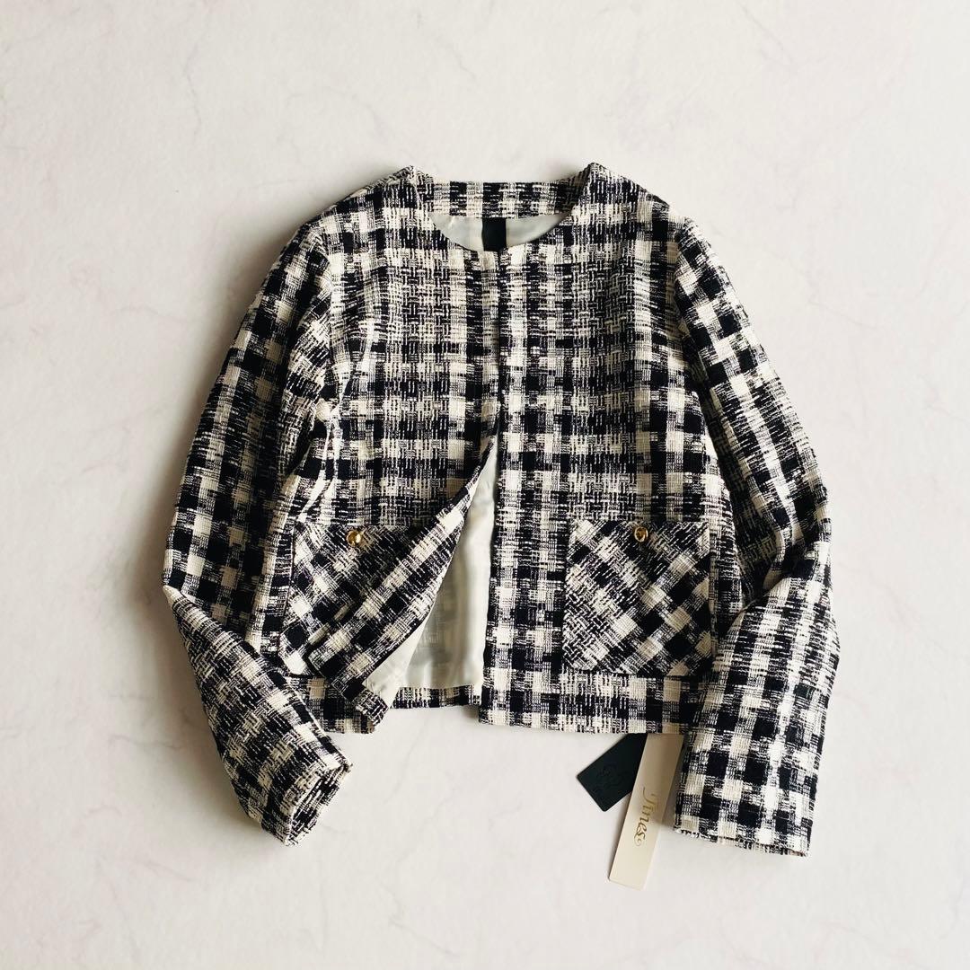 Jines malla ノーカラー ツイード ジャケット 38 金ボタン 日本製