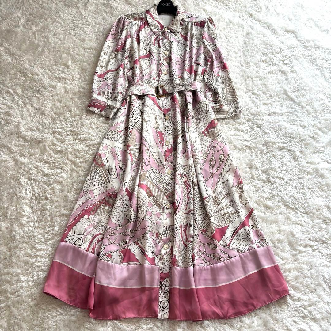 人気完売品✨グレースクラス　スカーフプリントワンピース　ベルト　七分袖　総柄