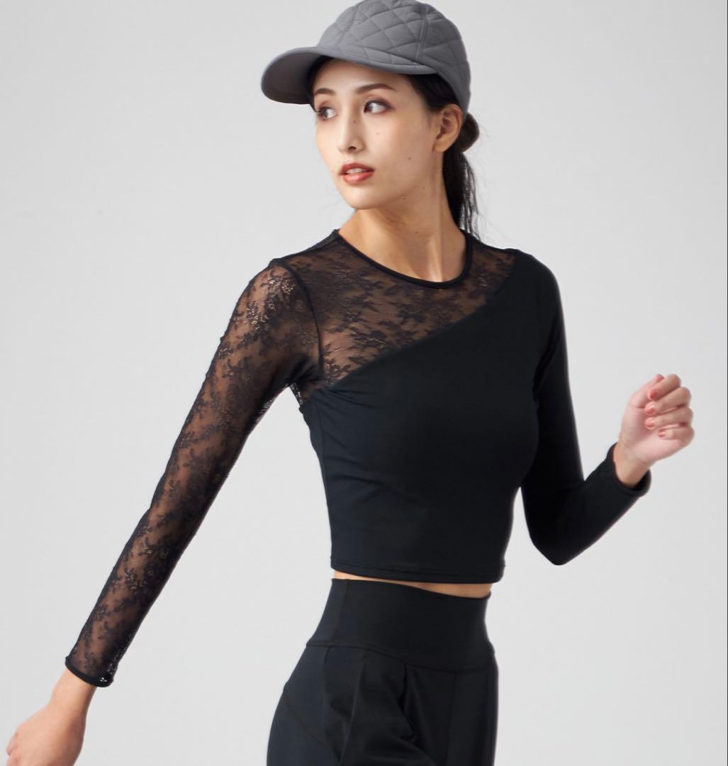 黒　チャコット　新品　レースコンビ　トップス　L バレエ　ヨガ