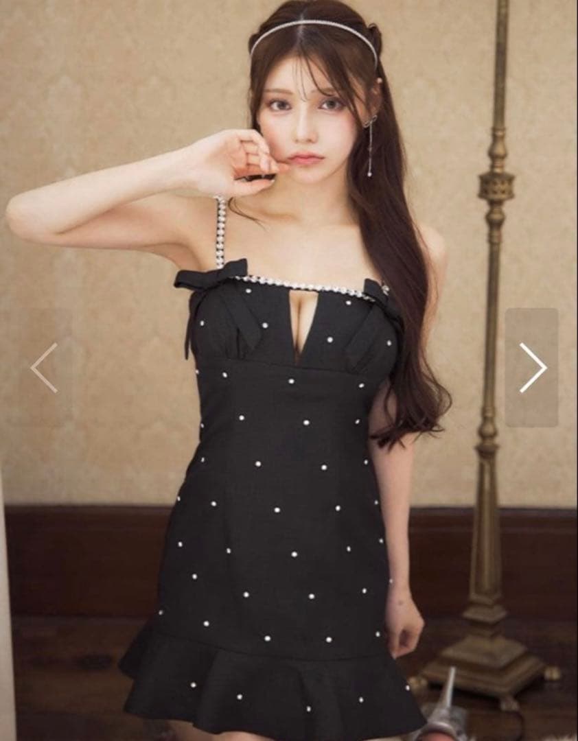 JEWELS ジュエルズ パール装飾付き黒タイトドレス