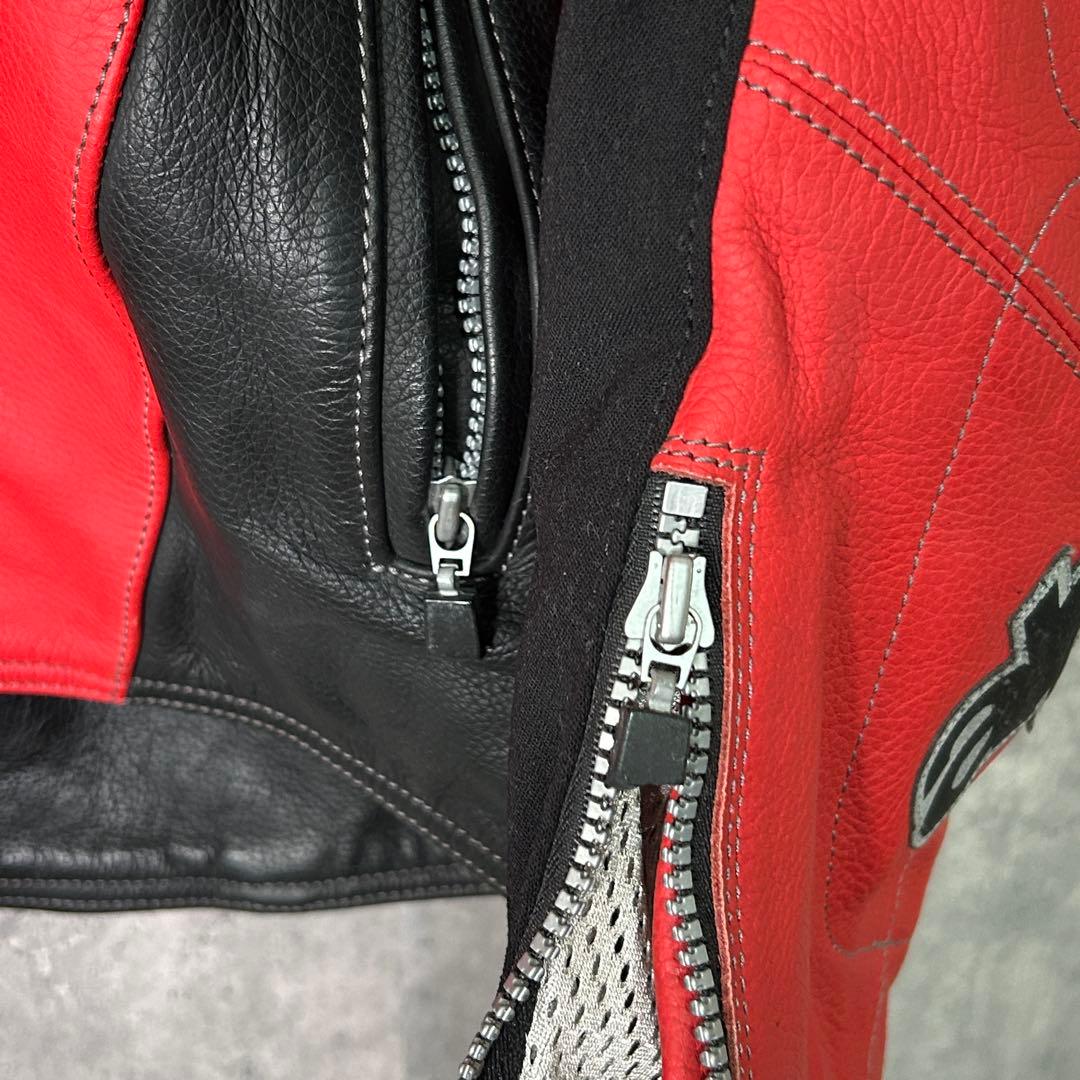 alpinestars 牛革 レザー ライダースジャケット ライナー 赤 黒