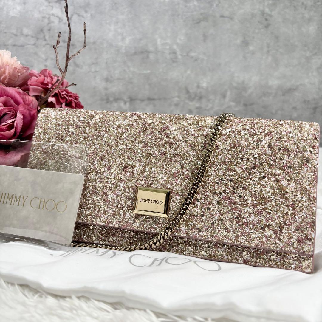 【美品】 ジミーチュウ ショルダーバッグ パーティ チェーン ウォレット ピンク