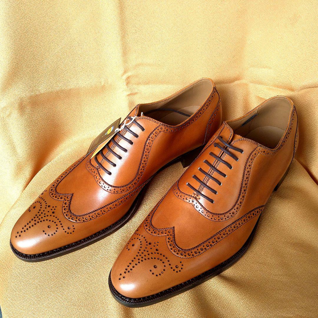 【未使用品】神匠(シンショウ) ライトブラウン レザー ウィングチップシューズ