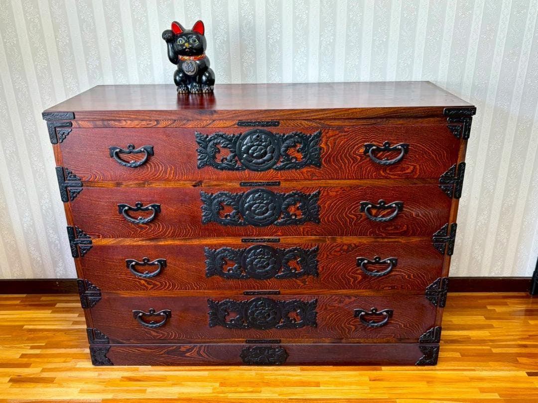 美品　岩谷堂箪笥　欅　4段チェスト　鍵付き