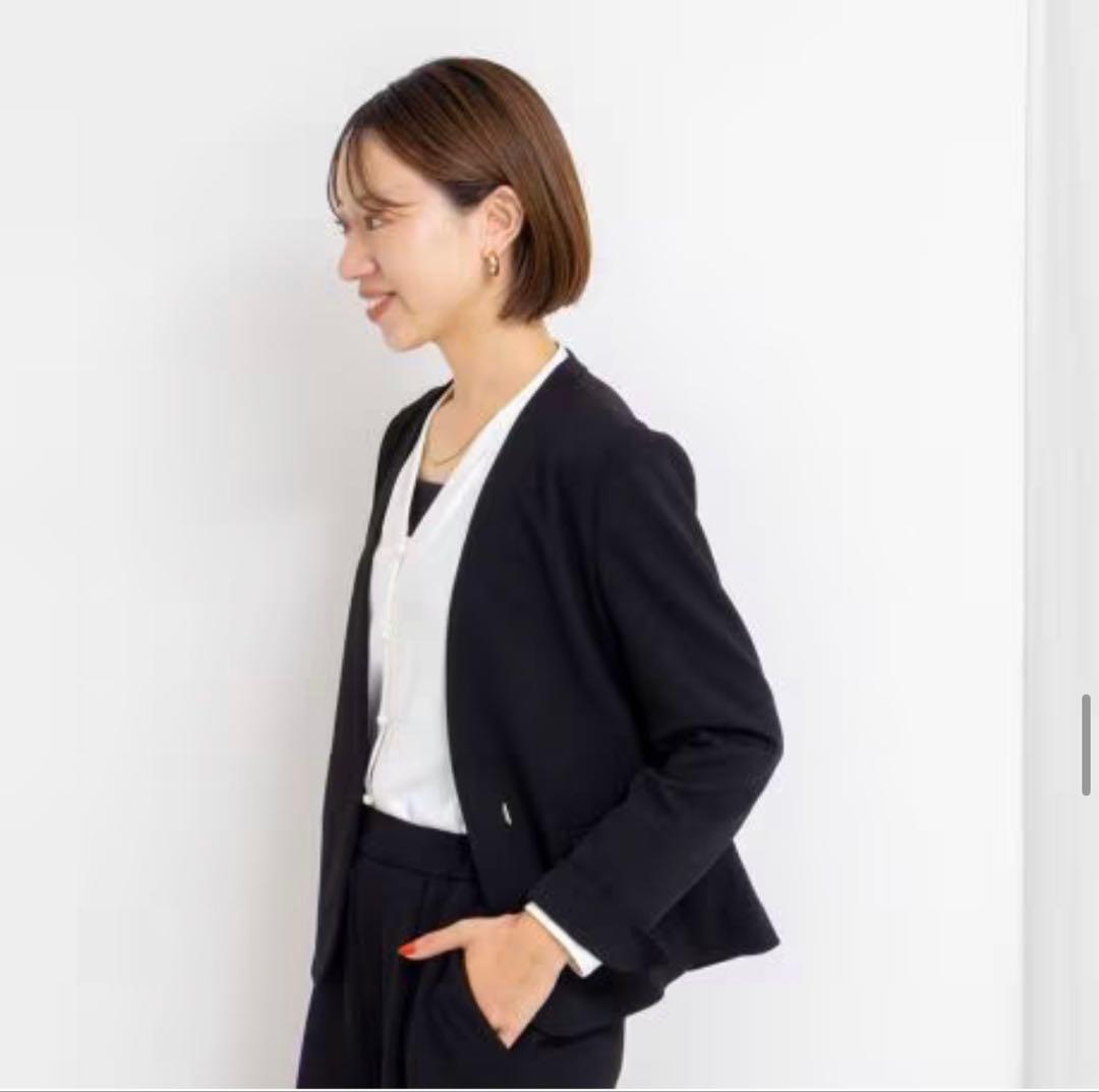 【新品】ノーリーズ ウォッシャブル カットジョーゼット ノーカラージャケット 黒