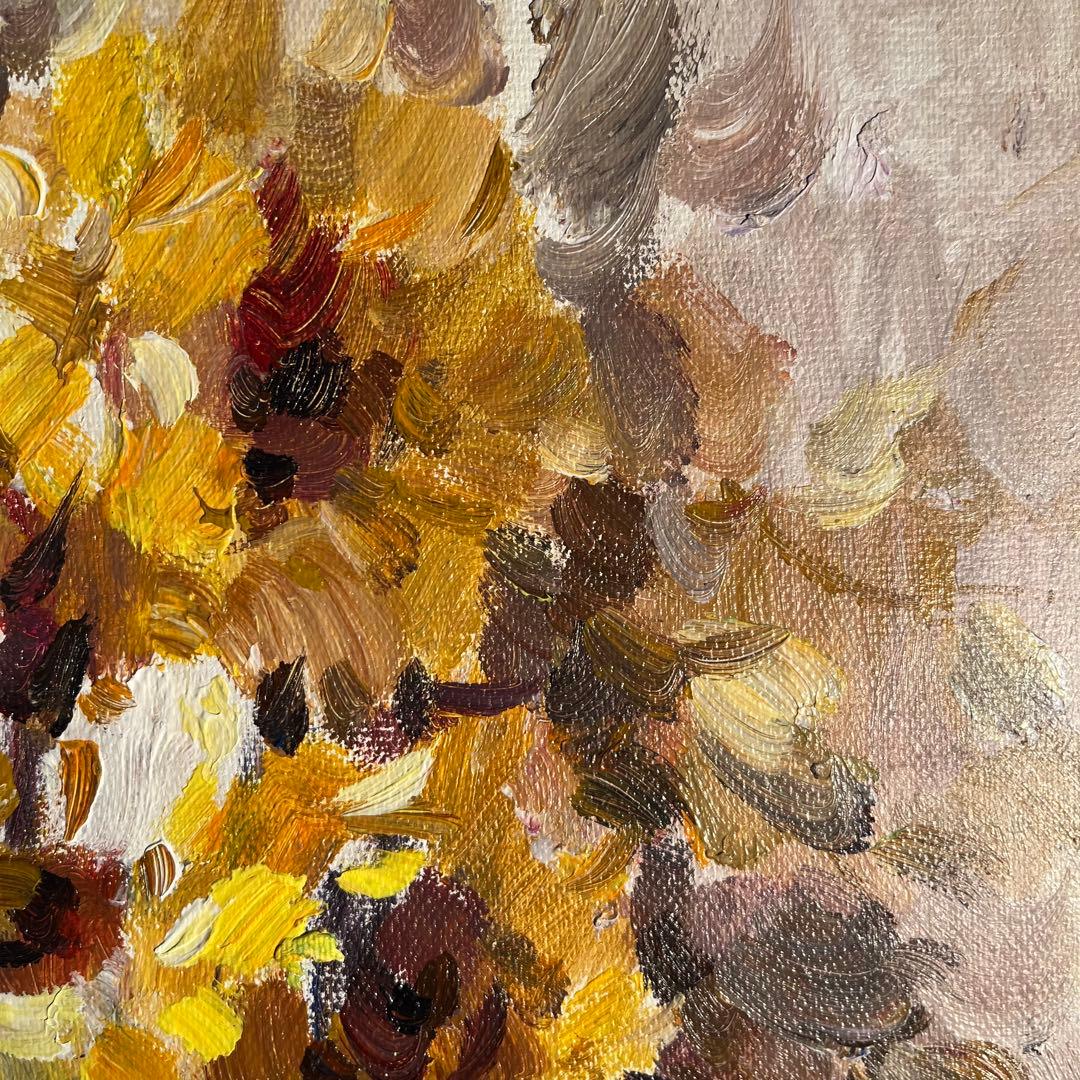 ★秀作★ 手書き油絵 花瓶の花 額付 絵画 インテリア 油彩画