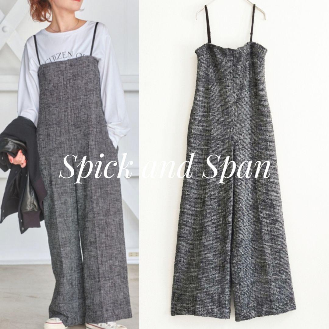 美品 Spick & Span ツイードサロペット ブラック 38 肩紐調整可