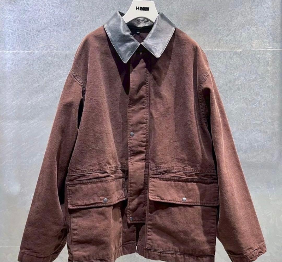 新品HグラデーションOCカバーオールサイズS襟レザーOVY コモリ　オーラリー