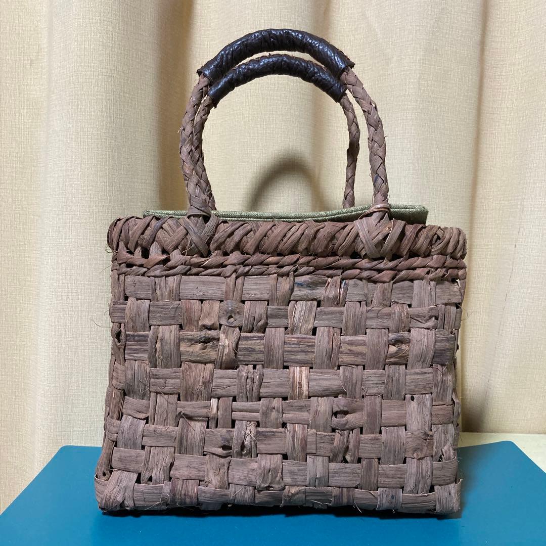 山葡萄カゴバッグ（国産） 持ち手革カバー付き　内布付き　 手作り