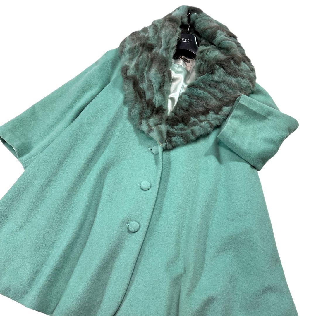 EMBA 裾周り260cm カシミヤ セミロングコート ビッグカラー 毛皮