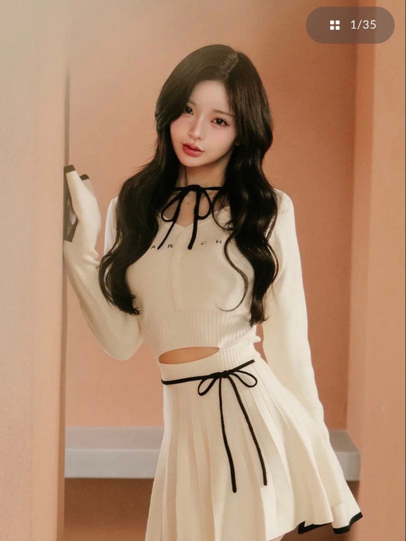 Darich ウエストオープンリボンデザインニットミニワンピース