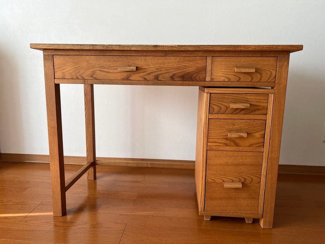 【ひでじ工房】ワークデスク 無垢勉強机PC台チェスト付【昭和レトロ】