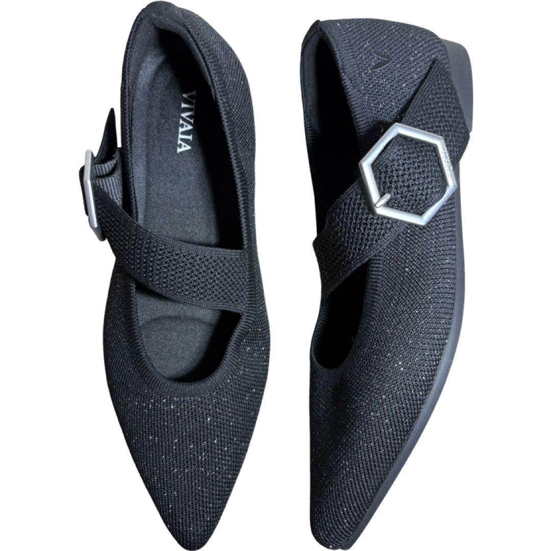 ⭐️新品⭐️ ビバイア　ポインテッド　メリージェーン　フラットシューズ　ラメ　黒