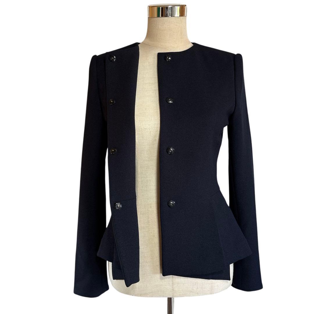 アキコオガワ 22AW クレープジョーゼット ジャケット 40 ネイビー