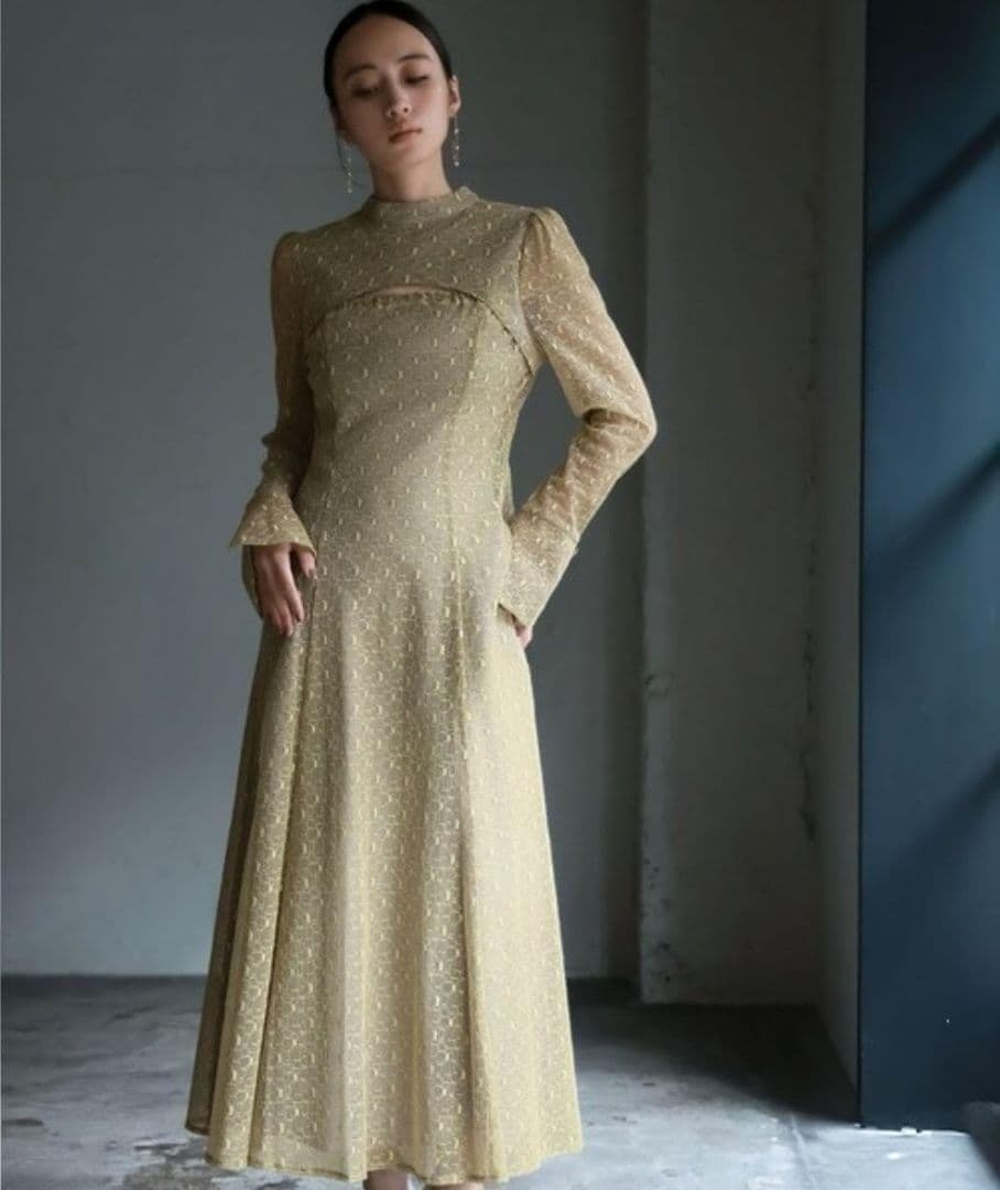 極美品 ANDRESD アンドレスド バックオープンジオメトリックドレス L