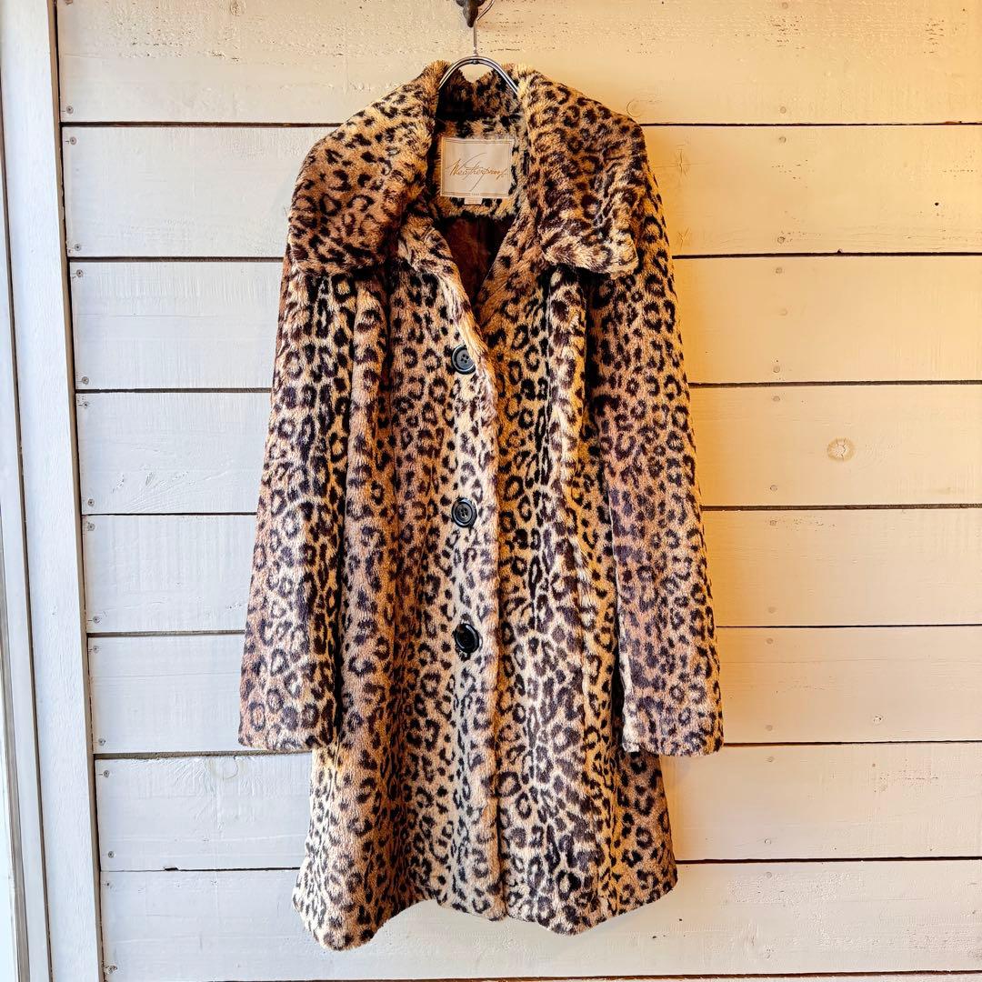 ビンテージ フェイクファー ヒョウ柄 コート 古着 レトロ Y2K