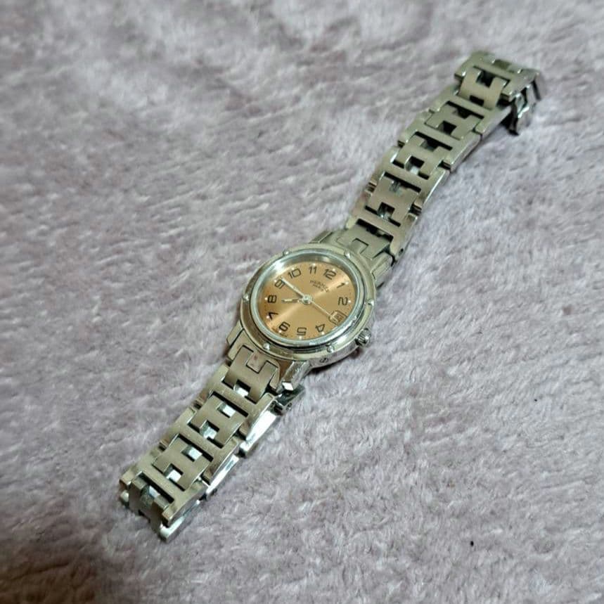 エルメス クリッパー アイボリー文字盤 シルバーブレスレット 稼働