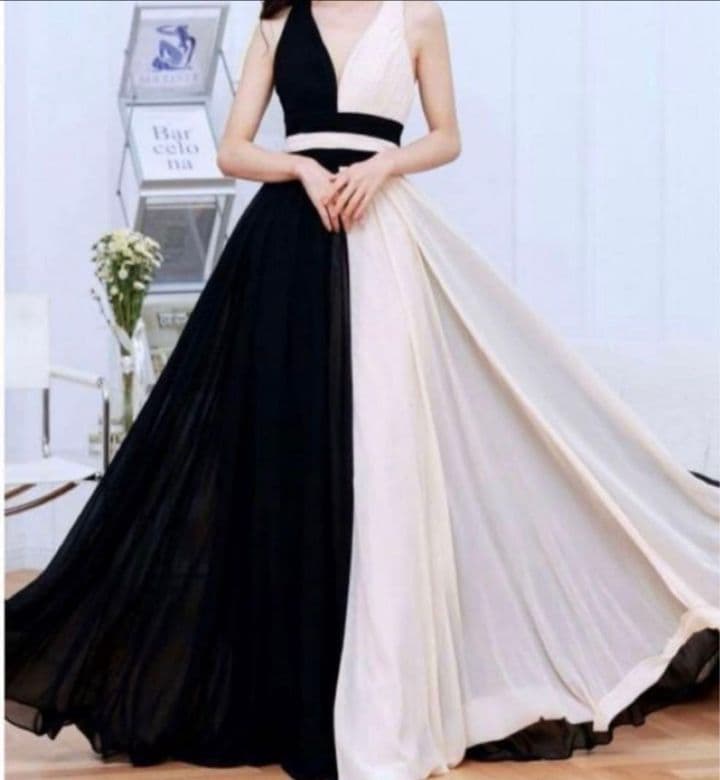 ERUKEI SETTAN バイカラー バッククロス シフォン ロングドレス 4