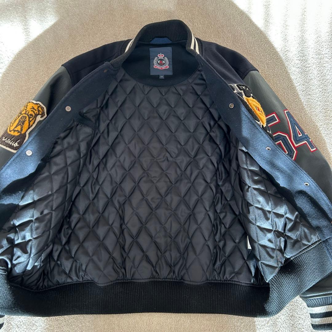 VAN CLUB スタジャン ネイビーブラック LL 袖本革 美品